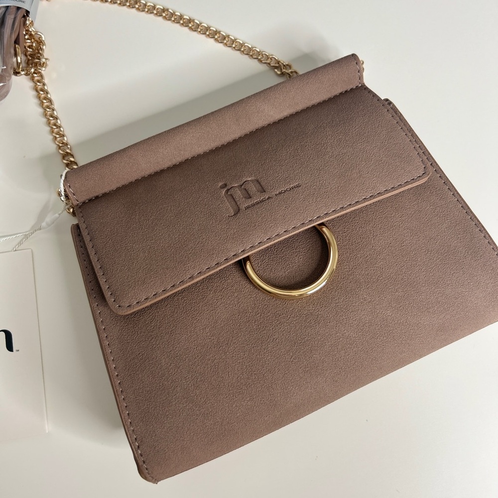 Jessica Moore Tan Suede Crossbody Bag